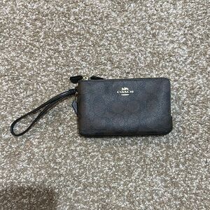 Coach Dark Brown Wristlet with Gold Details